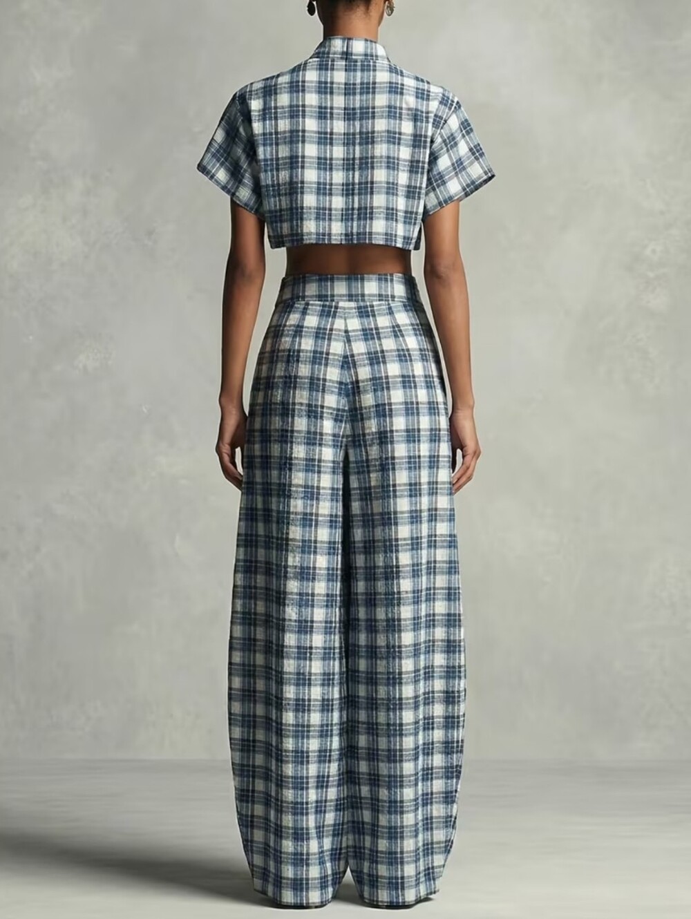 Cropped Top + High-Waisted Pleated Lantern Pants Women's Stylish Set - Picture 2 of 4